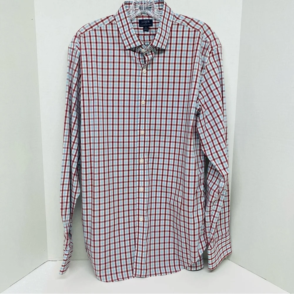 J. Crew Flex Wrinkle Free Shirt Size XL 17-17 1/2 Slim Fit Burgundy Blue White